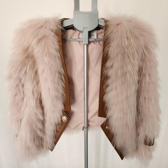 MaxMara Light Pink Fur Jacket With Leather Size Small - Picture 3 of 9